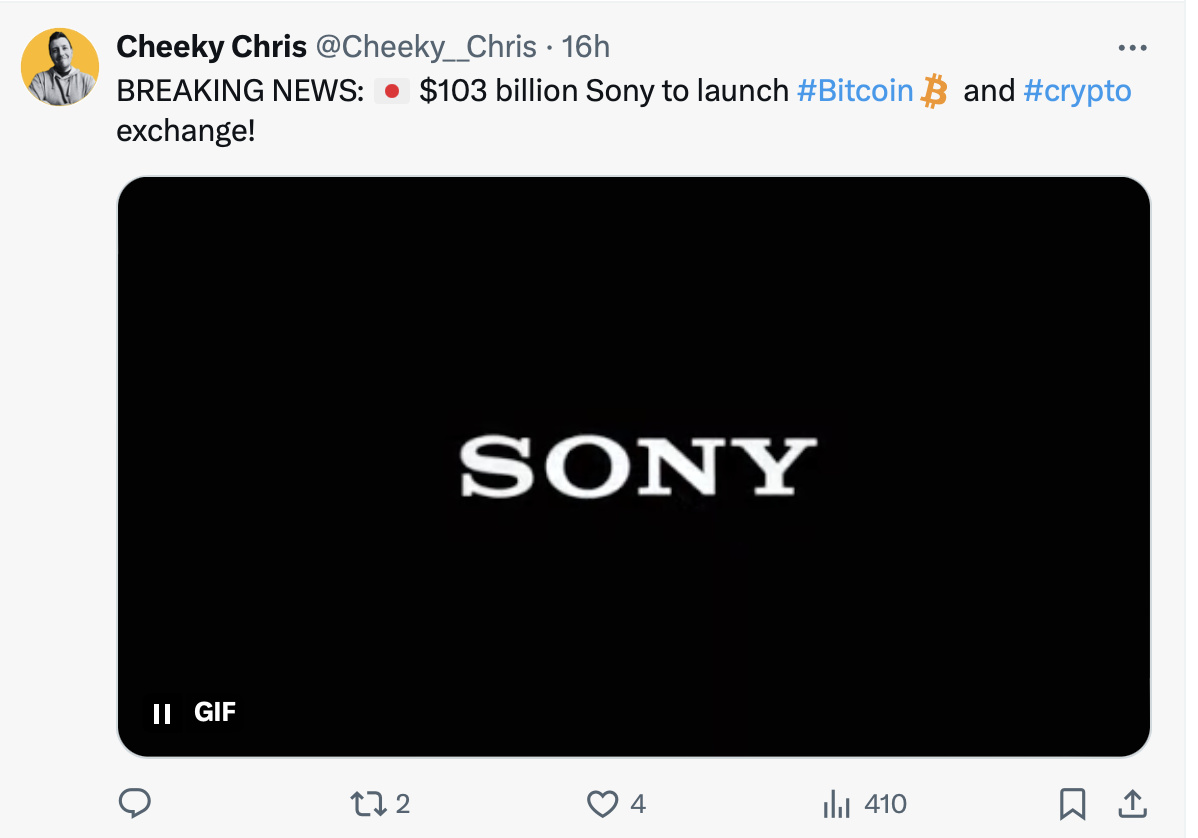 example of breaking crypto news on twitter