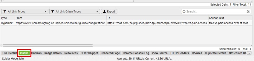 Inlinks Screaming Frog